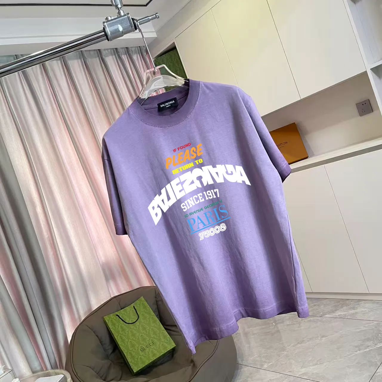 BALENCI*GA 2025 New Arrival logo 320g T Same Style Size：S M L XL XXL ：White Purple Gray